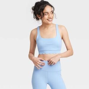 JoyLab Women's Women's Scallop Detail Sports Bra Light Blue Size Large